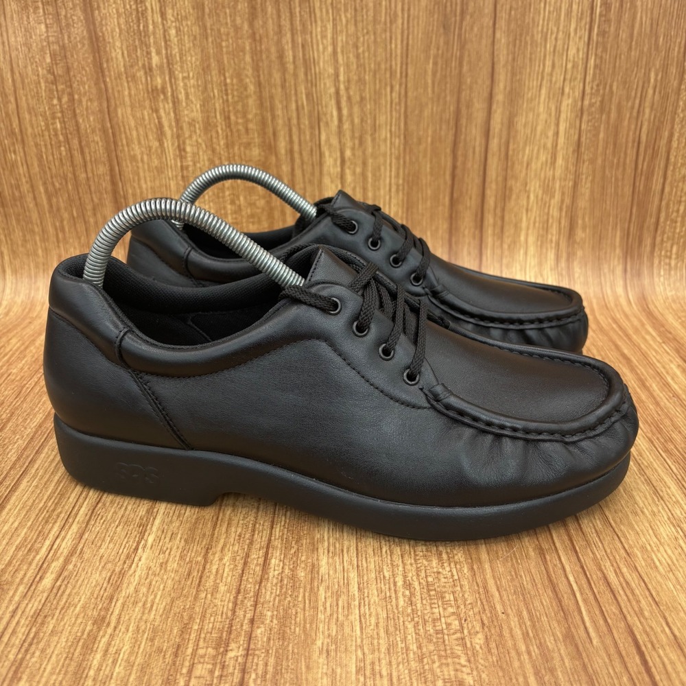 SAS Take Time Walking Shoes Womens 10 M Black Leather Lace Up Moc Toe Comfort